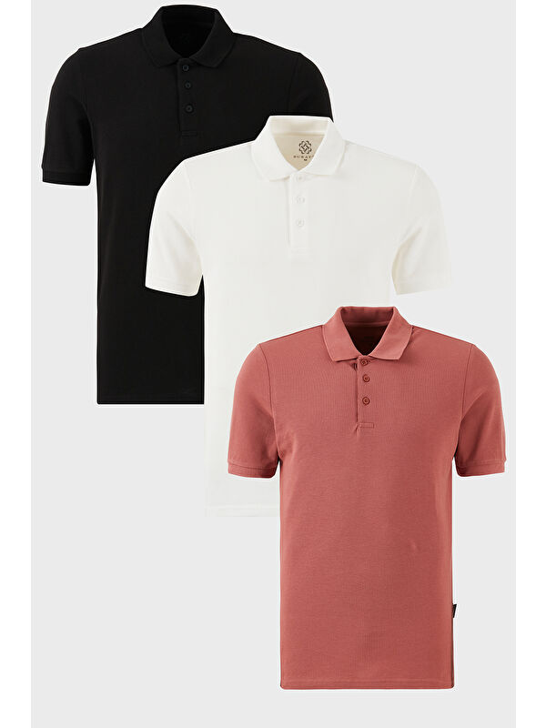 Buratti Pamuklu Regular Fit Düğmeli Polo Yaka 3'lü Paket %100 Pamuk Tişört 5902127S3