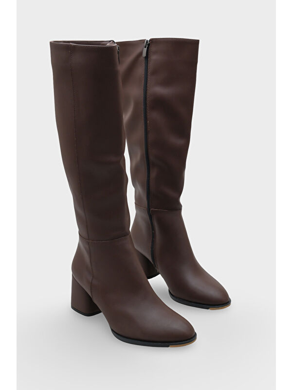 Cathrine Oval Burunlu Yandan Fermuarlı Topuklu Kadın Çizme - Görsel 3