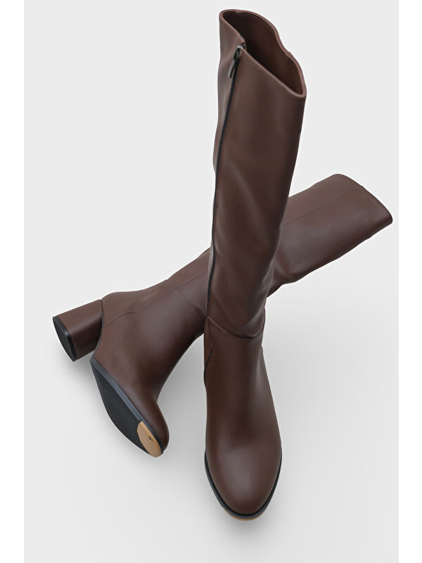 Cathrine Oval Burunlu Yandan Fermuarlı Topuklu Kadın Çizme - Görsel 5