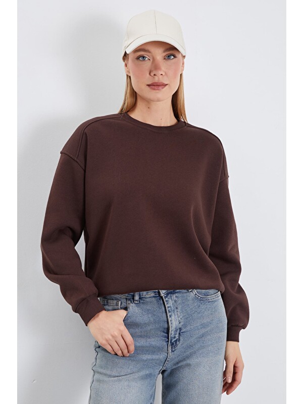 Fullamoda 3 İplik Basic Bisiklet Yaka Oversize Sweatshirt