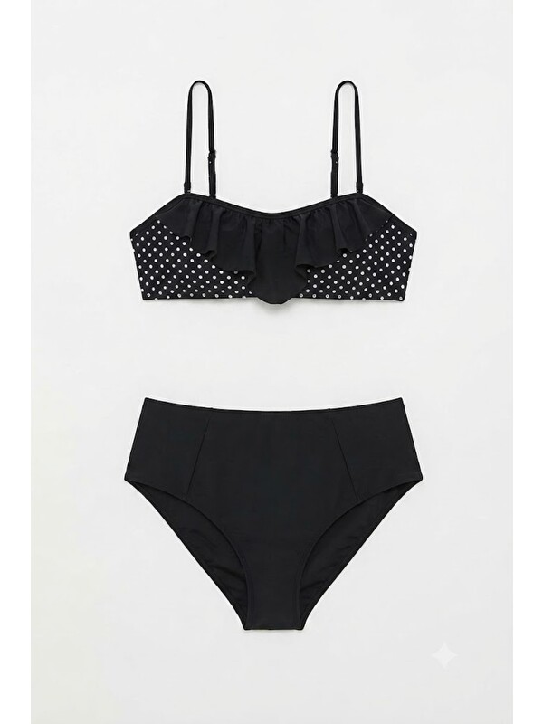 C&City Fırfırlı Straplez Bikini Takım 3206 Siyah