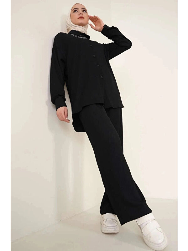 Hazelin Kadın Siyah Oversize Alt-üst Tesettür Ikili Örme Takım Hzl22w-bd158581