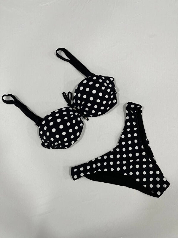 Hazelin Kadın Siyah Puantiyeli Astarlı Bikini Takım HZL25S-LC2223