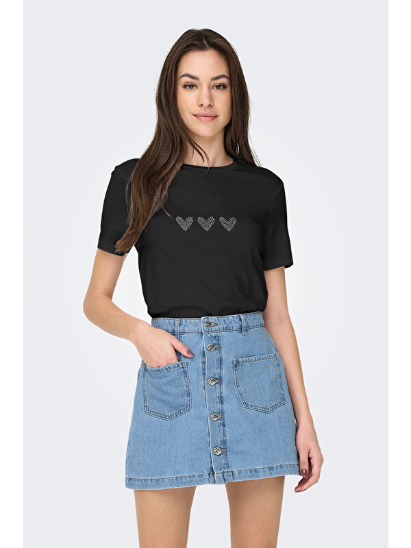 Only Onlarıana Pamuklu Regular Fit Taş Detaylı Bisiklet Yaka Kadın T Shirt 15343771