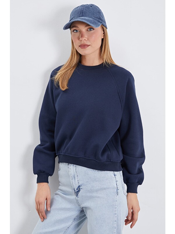 Fullamoda 3 İplik Basic Bisiklet Yaka Oversize Sweatshirt