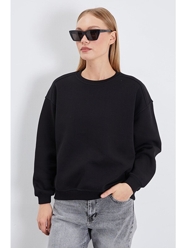 Fullamoda 3 İplik Basic Bisiklet Yaka Oversize Sweatshirt