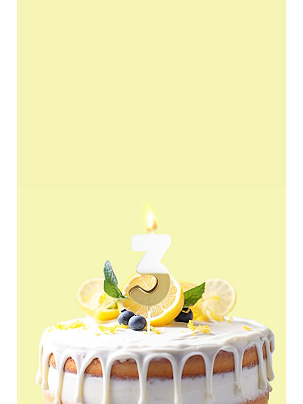 Le Mabelle Altın Beyaz 3 Rakamı Parti Mumu