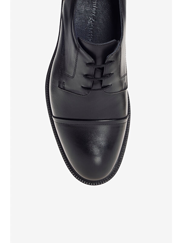 Erkek Siyah %100 Deri Rahat Taban Klasik Ayakkabı - Görsel 4