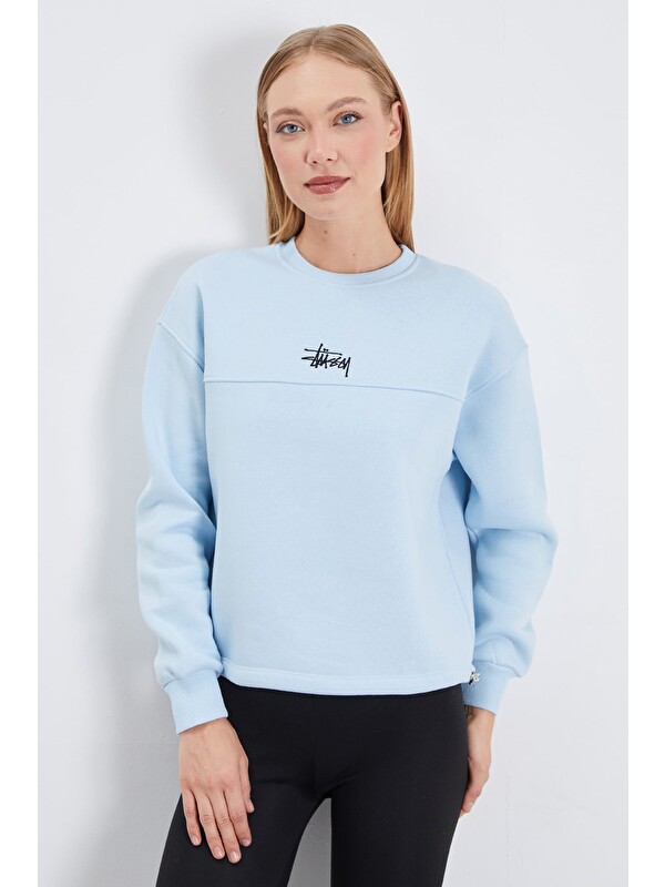 Fullamoda 3 İplik İmza Nakışlı Stoperli Oversize Sweatshirt