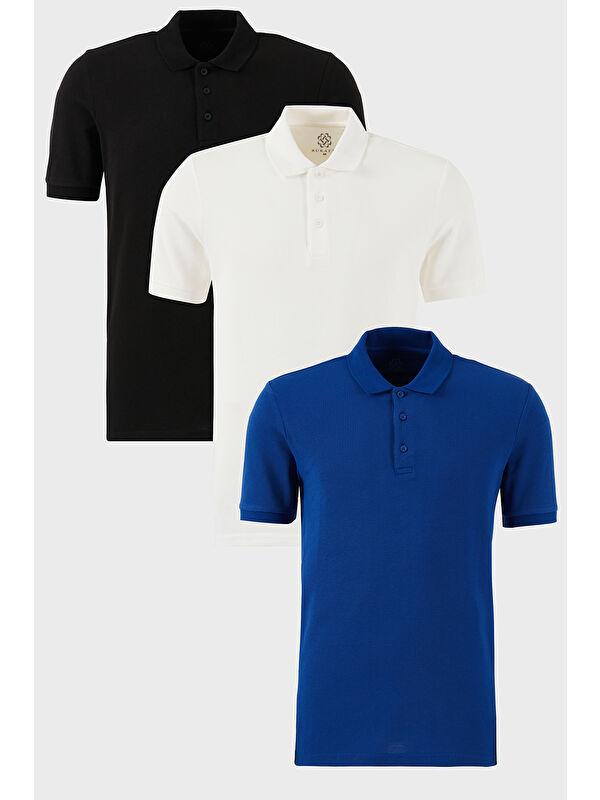 Buratti Pamuklu Regular Fit Düğmeli Polo Yaka 3'lü Paket %100 Pamuk Tişört 5902127S3