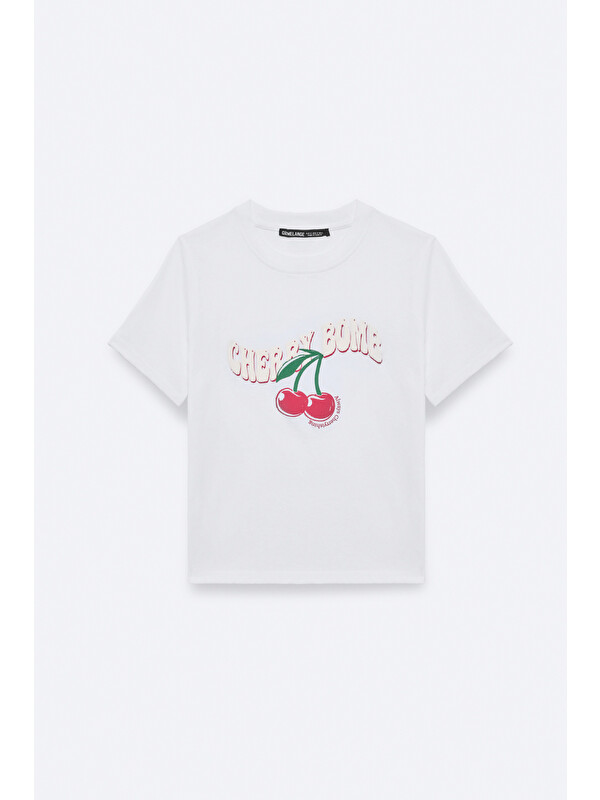 GRIMELANGE LAZZIAR Kadın Oversize Bisiklet Yaka BEYAZ T-Shirt