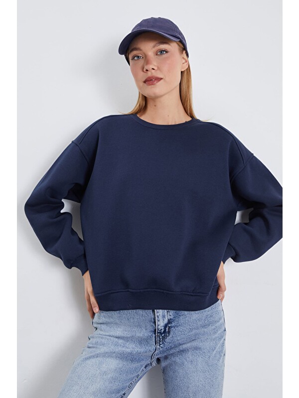 Fullamoda 3 İplik Basic Bisiklet Yaka Oversize Sweatshirt