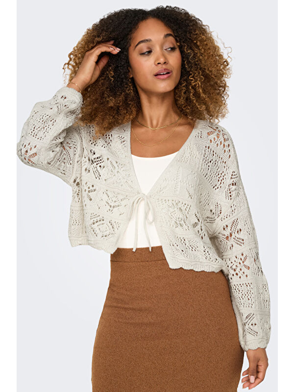 Only Onlbeach Pamuklu Regular Fit V Yaka Triko Kadın Hırka 15257604
