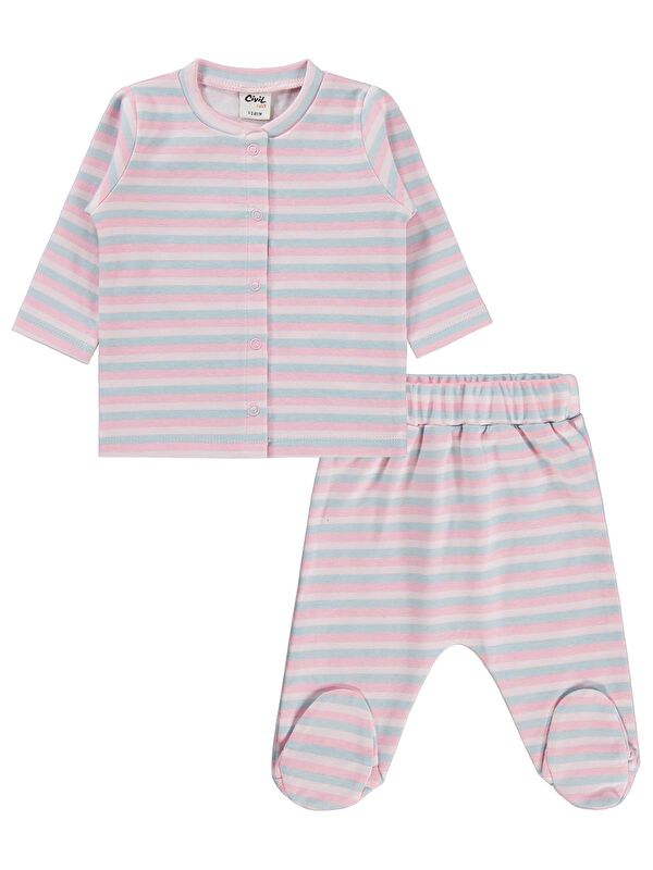 Civil Y26Y355 Baby Çizgili Basic 1-9 Ay Pijama Takımı - Ekru 9-12 Ay