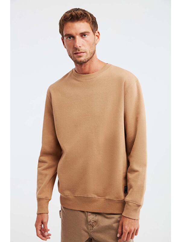 GRIMELANGE TRAVIS Erkek Organik Kumaşlı Yumuşacık Regular Fit Yuvarlak Yakalı KAHVERENGİ Sweatshirt