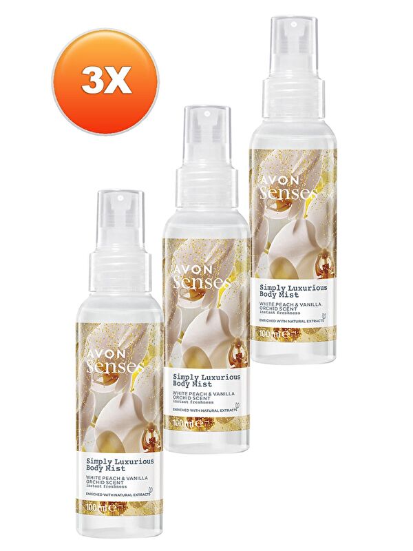 AVON Simply Luxurious Beyaz Şeftali ve Vanilya Orkide Kokulu Vücut Spreyi 100 Ml. Üçlü Set