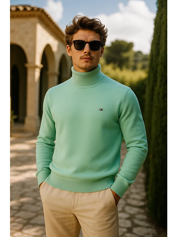 Comstar Erkek Kışlık Slim Fit Mint Kazak
