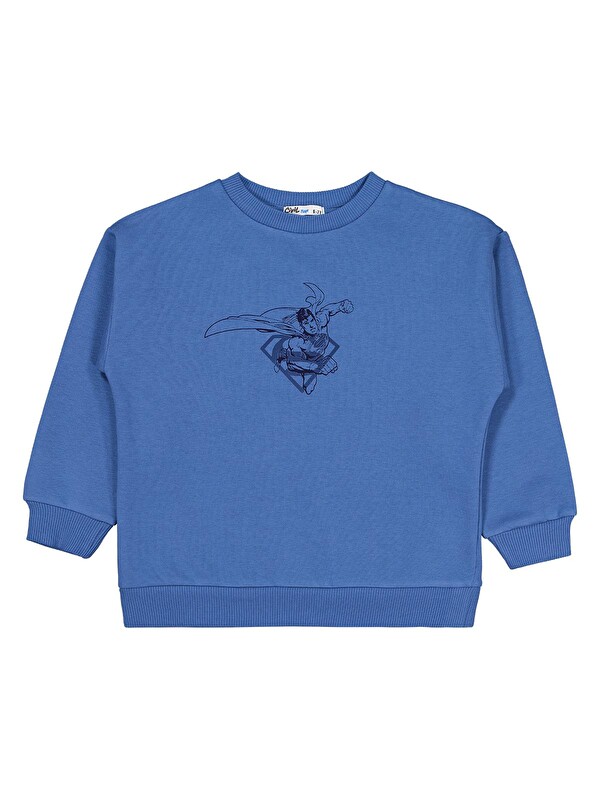 Superman Logo Baskılı 6-9 Yaş Sweatshirt - Mavi