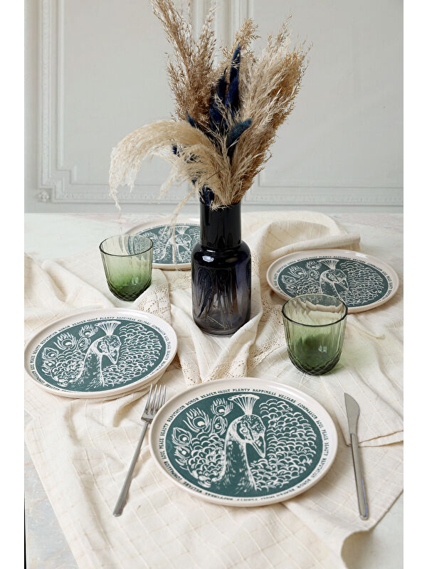 Keramika Tavus Kuşu Nordıc Pasta Tabağı 22 Cm 4 Adet