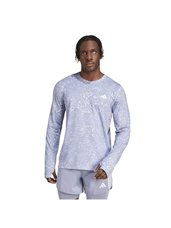Adidas Own The Run E Aop Erkek Gri Yuvarlak Yaka Spor Tişört