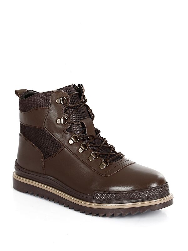 KAHVERENGİ Hakiki Deri Yuvarlak Burun Kauçuk Taban Bağcıklı Fermuarlı Günlük Erkek Bot 05803 - Görsel 7