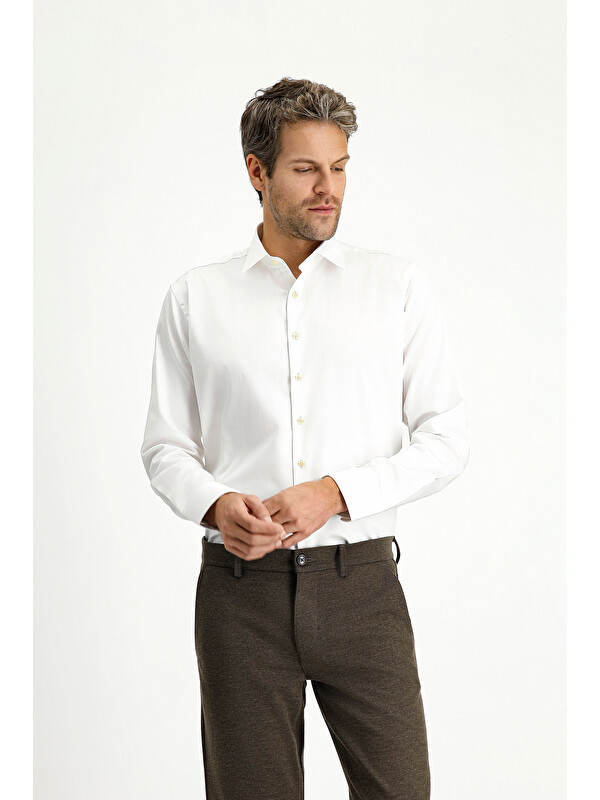 Kiğılı Uzun Kol Slim Fit Dar Kesim Klasik Pamuk Gömlek
