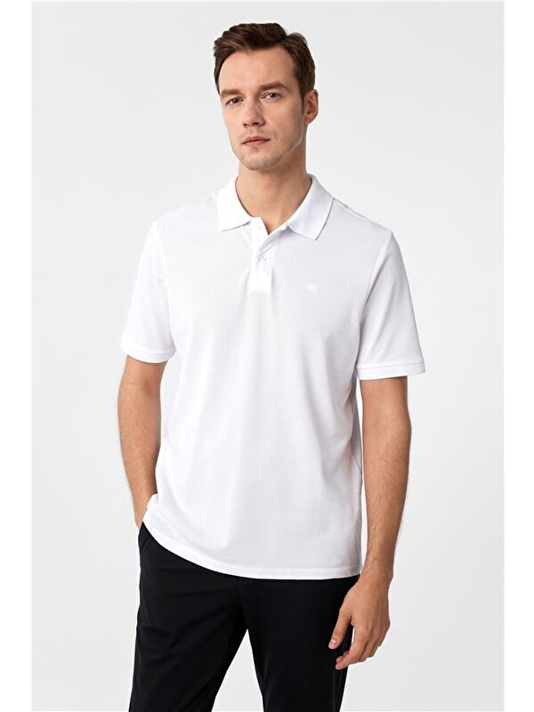 Süvari Beyaz Regular Düz Polo Yaka Tişört