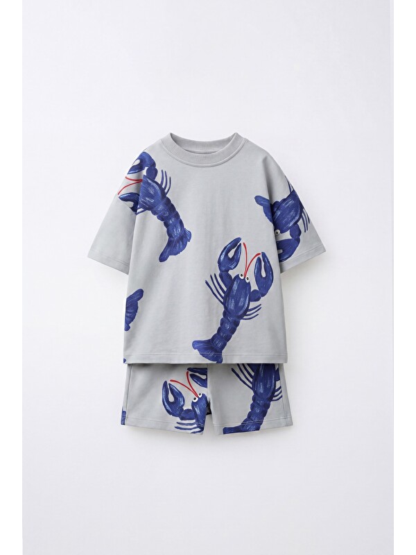 Magu Erkek Çocuk Pamuklu Istakoz Desenli T-Shirt Şort Takım