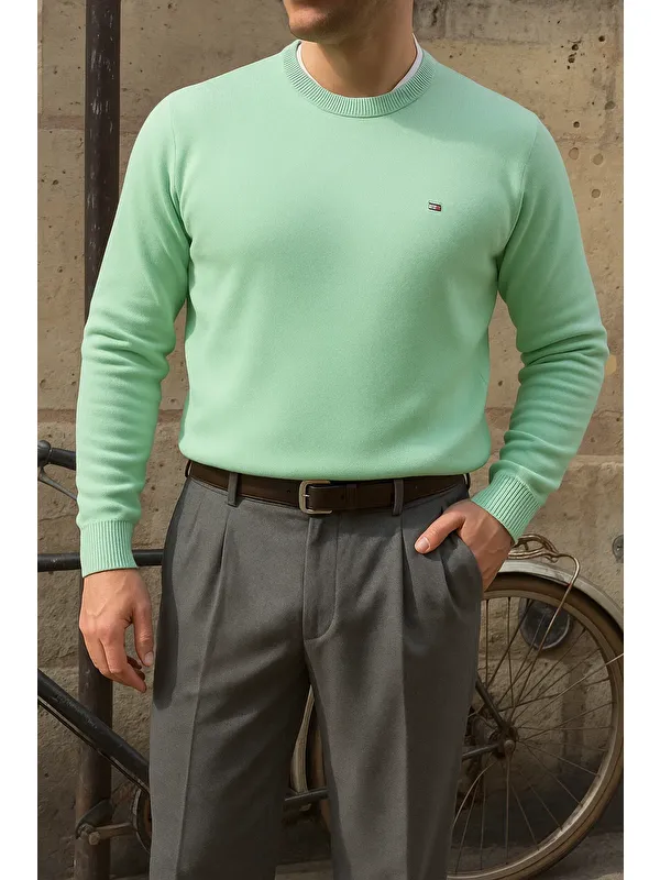 Comstar Erkek Bisiklet Yaka Slim Fit Mint Kazak