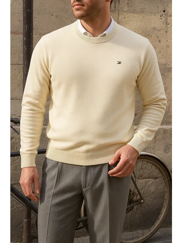 Comstar Erkek Bisiklet Yaka Slim Fit Bej Kazak