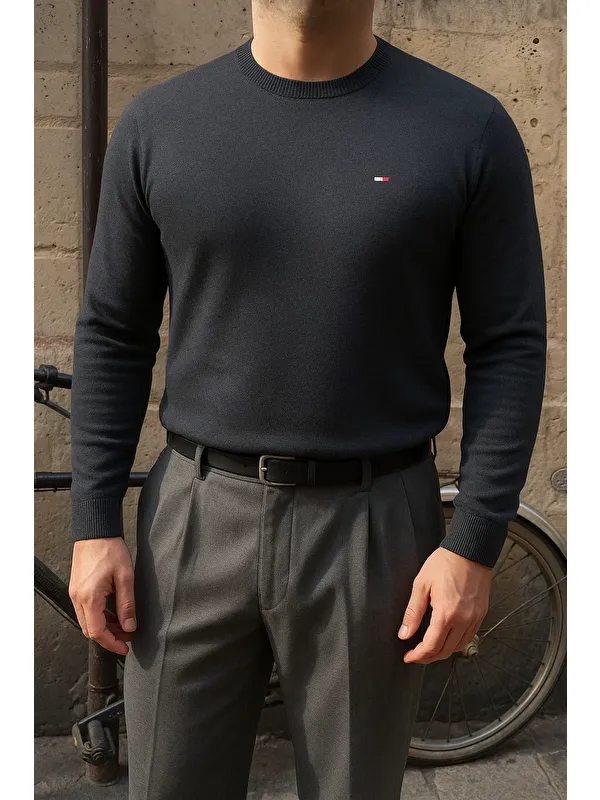 Comstar Erkek Bisiklet Yaka Slim Fit Füme Kazak