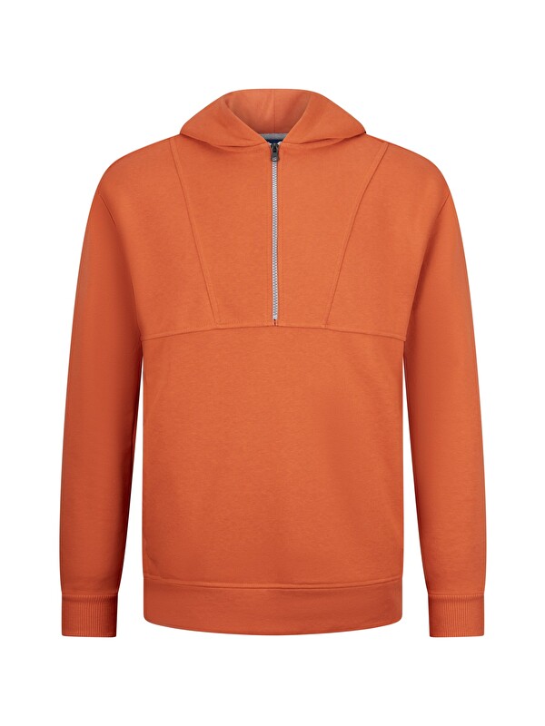 Hatemoğlu Turuncu Regular Fit Fermuarlı Kapüşonlu Sweatshirt