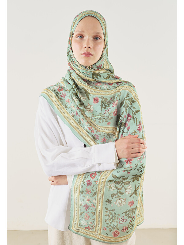 Fresh Scarfs Flora Echo Desen Soft Viskon Şal Mint