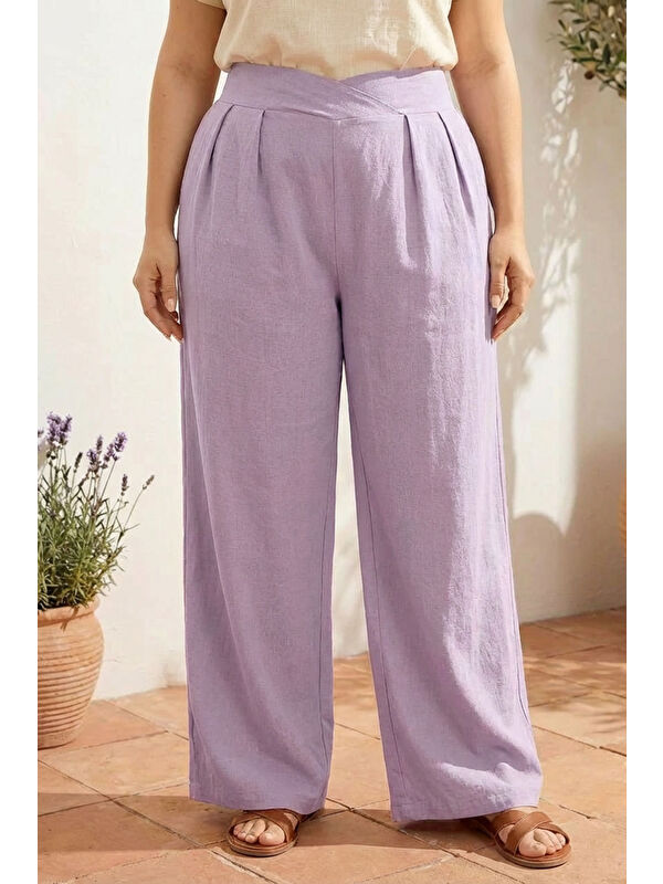 Stil Diva Büyük Beden Pileli Cepli Geniş Paça Esnek Kumaşlı Pantolon 875-V