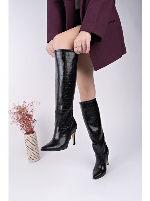 CLARİSSA Sivri Burun Kroko Desenli İnce Topuklu Kadın Çizme - Görsel 3