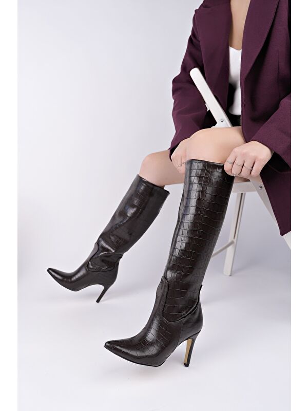 CLARİSSA Sivri Burun Kroko Desenli İnce Topuklu Kadın Çizme - Görsel 2