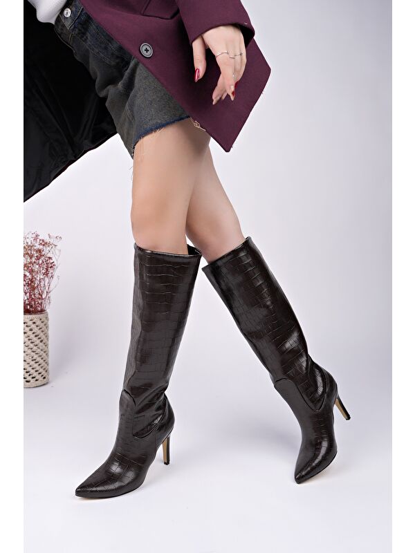 CLARİSSA Sivri Burun Kroko Desenli İnce Topuklu Kadın Çizme - Görsel 3