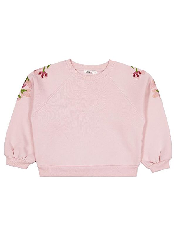 Civil Girls Omuzu Çiçek Nakışlı 6-9 Yaş Sweatshirt