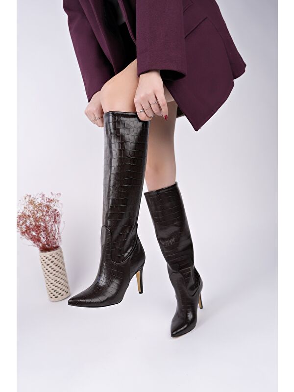 CLARİSSA Sivri Burun Kroko Desenli İnce Topuklu Kadın Çizme - Görsel 4
