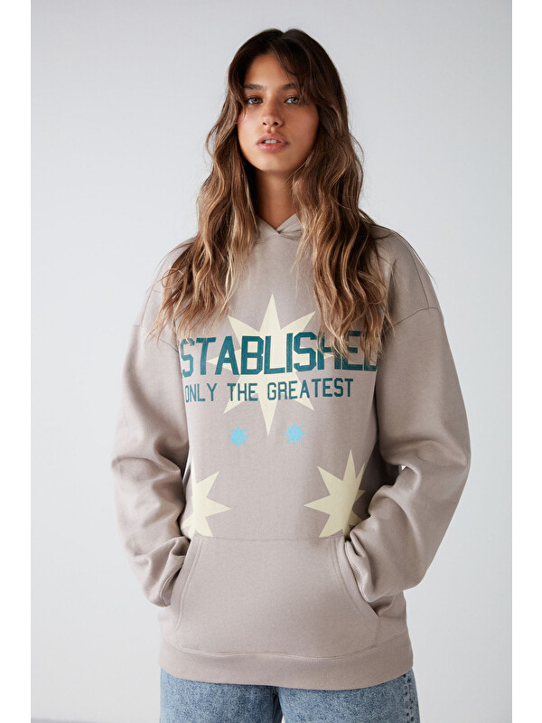 ETHIQUET Establıshed Kadın Oversize Organik Pamuklu İçi Polarlı Kapüşonlu VİZON Sweatshirt