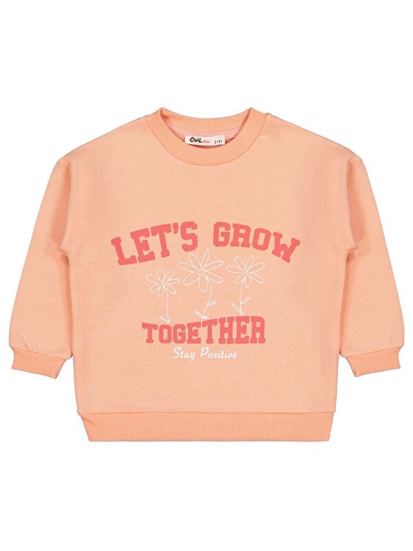 Civil Girls Lest Grow Together Baskılı 2-5 Yaş Sweatshirt - Turuncu 3-4 Yaş
