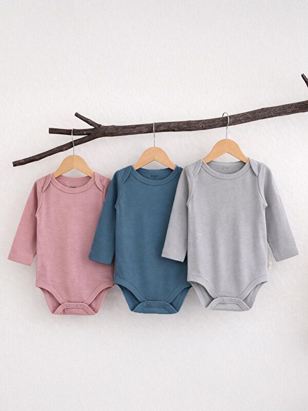 Civil Baby Basıc 3 Lü 0-36 Ay Çıtçıtlı Badi - Gri 1-3 Ay