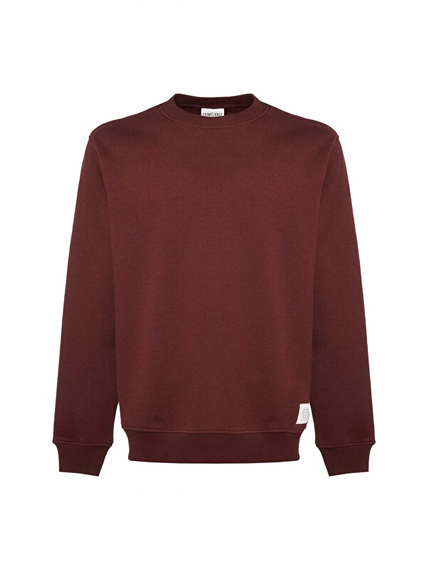GRIMELANGE TRAVIS Erkek Organik Kumaşlı Yumuşacık Regular Fit Yuvarlak Yakalı BORDO Sweatshirt