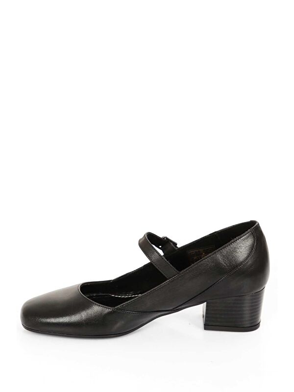SİYAH Hakiki Deri Küt Burun Kısa Kalın Topuklu Kadın Ayakkabı 24220 - Görsel 7
