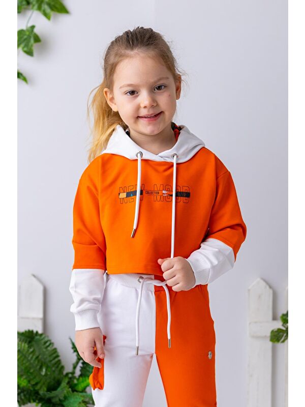ZEYLAND Kız Çocuk Kapüşonlu Crop Sweatshirt - Oranj