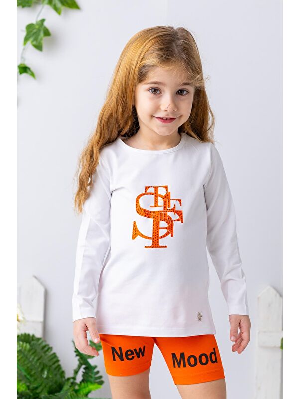 ZEYLAND Kız Çocuk Taş Detaylı Uzun Kollu T-Shirt - Beyaz