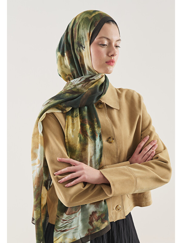 Fresh Scarfs Pure Abstract Desen Rami Şal Yeşil