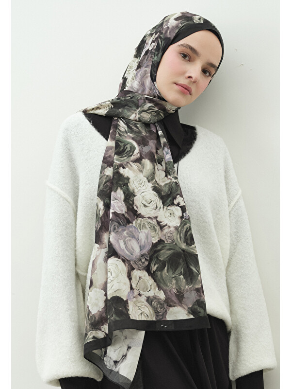 Fresh Scarfs Rose Breeze Desenli Pamuk Viskon Şal Derin Yeşil