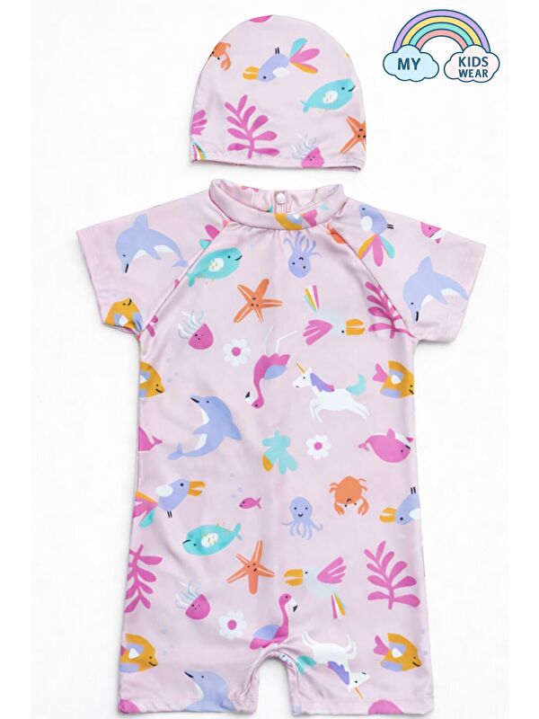 My Kids Wear Kız Çocuk Boneli Fermuarlı Plaj Mayosu 2-8 Yaş 12559