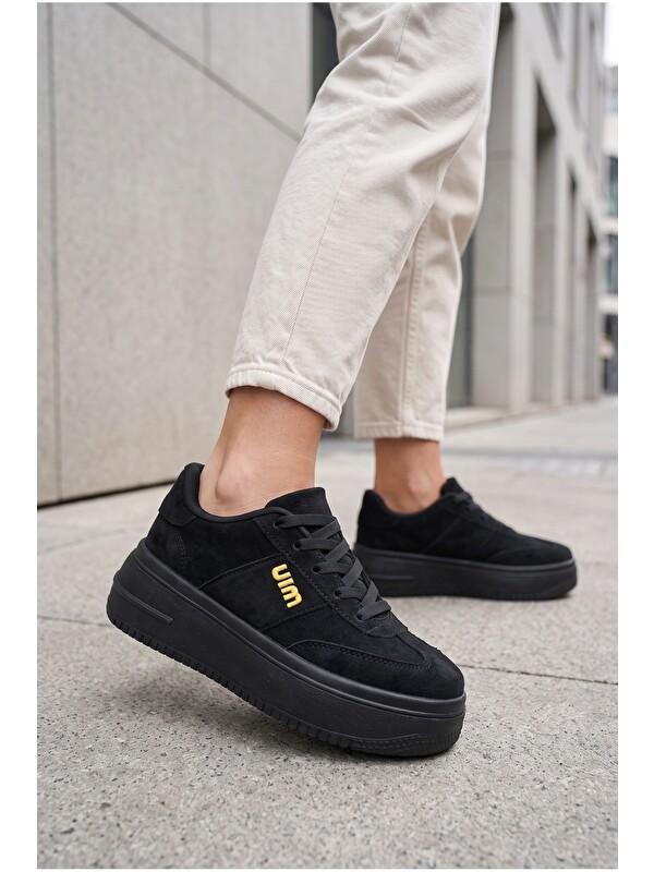 Slipcat Kadın, Süet Doku, Kalın Taban, Bağcıklı, Günlük Sneaker Ayakkabı